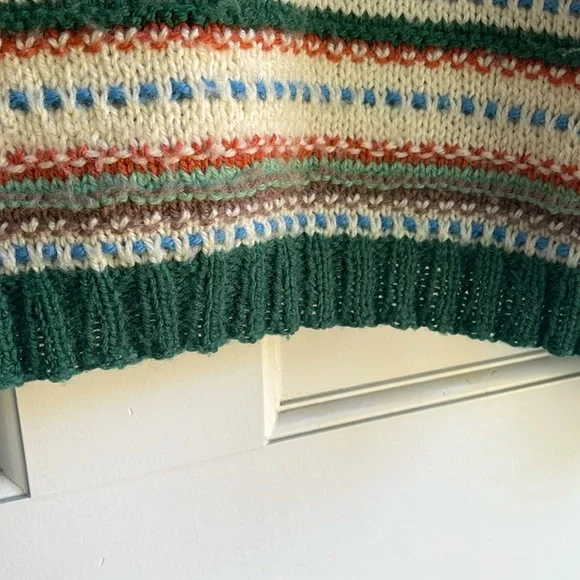 Handmade Striped Knit Sweater, Cozy Vintage-Style Pullover, Forest Green & Cream - Picture 3 of 4